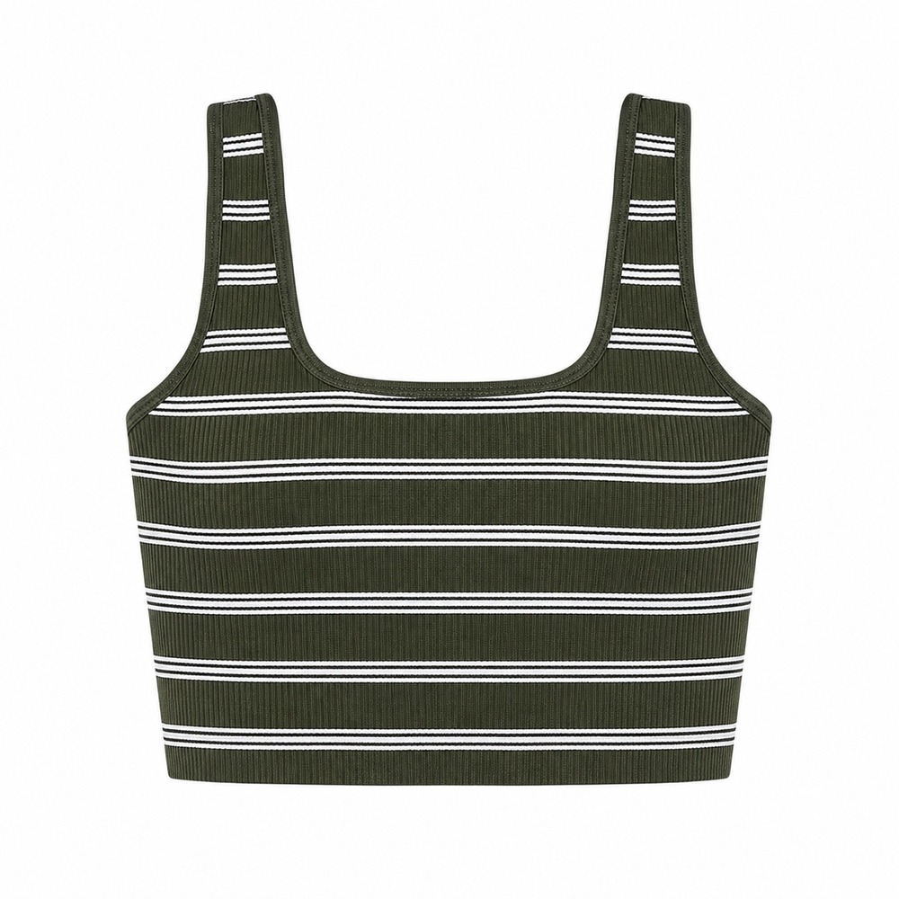 Striped Ribbed Seamless Crop Tank Top womens Medium 8-10 gorpcore sporty green